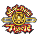 Golden Tiger Casino logo featuring a stylized tiger's head in gold, surrounded by red and gold lettering with the text "ONLINE CASINO" on either side. The purpose of this image is to promote Golden Tiger Casino's welcome bonus offer for new players, highlighting slot games and other promotions. Text reads: "ENJOY WELCOME BONUSES UP TO £1500 AND PLAY BRILLIANT CASINO GAMES AT GOLDEN TIGER CASINO*. 1st Deposit: 100% Match Bonus up to £100. 2nd Deposit: 50% Match Bonus up to £300. 3rd Deposit: 20% Match Bonus up to £500. 4th Deposit: 30% Match Bonus up to £500. 5th Deposit: 100% Match Bonus up to £100."