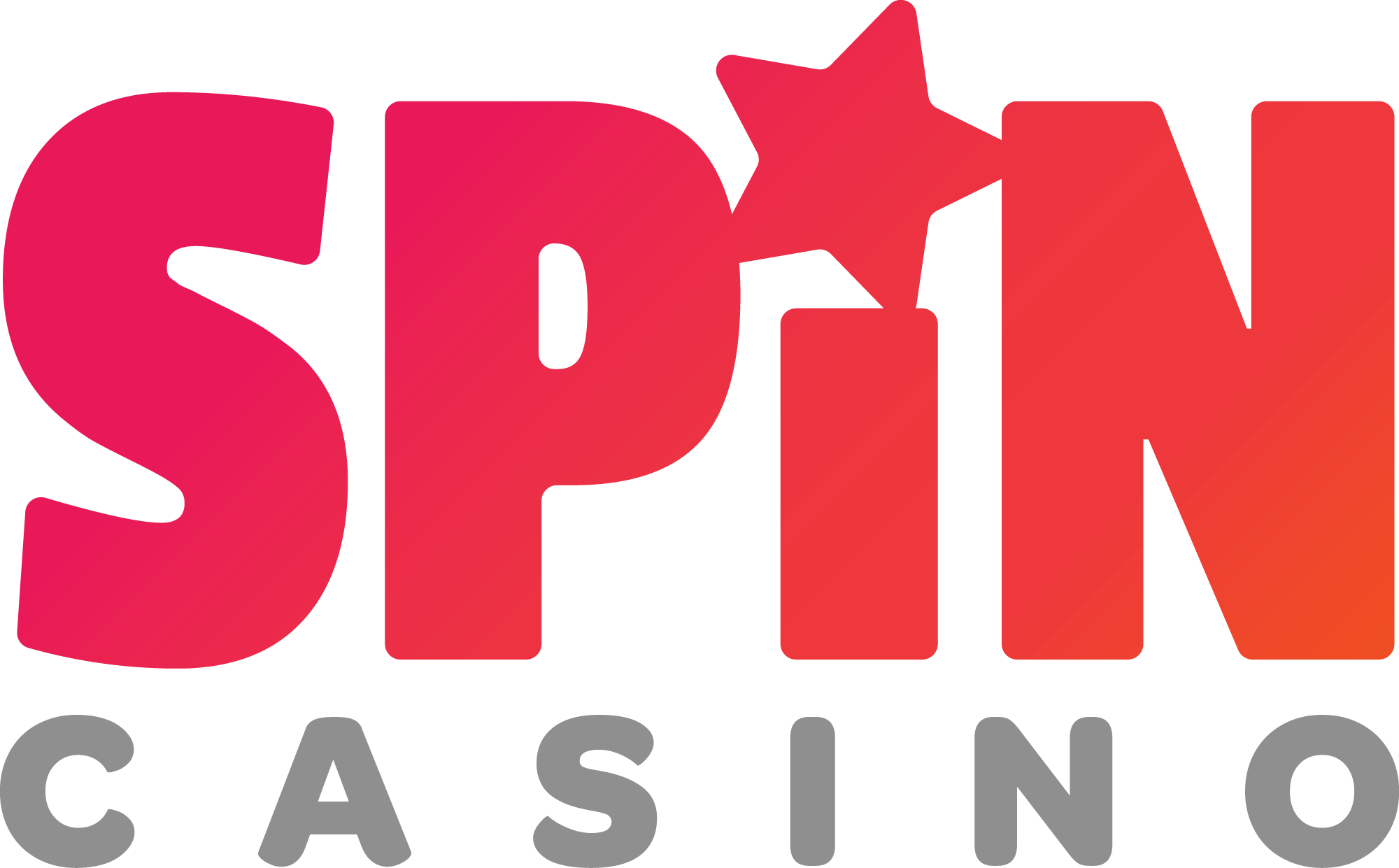 Spin Casino logo with a gradient red to orange design, featuring a star on the letter "I". Text below the logo reads: "*Get 100 Spins when you spend £20+. 24/7 Support. Over 450 Casino Games. Secure Banking."