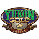 Yukon Gold Casino logo featuring bold green and gold text with an oval design and gold nuggets. The purpose of this image is to promote Yukon Gold Casino's special offer for low deposit slots, specifically highlighting "125 CHANCES TO WIN MASSIVE JACKPOTS FOR £10 AT YUKON GOLD CASINO*."